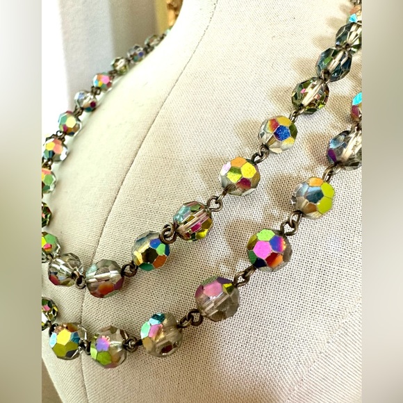 Vintage Deco Iridescent Borealis Bead Necklace - Picture 3 of 12